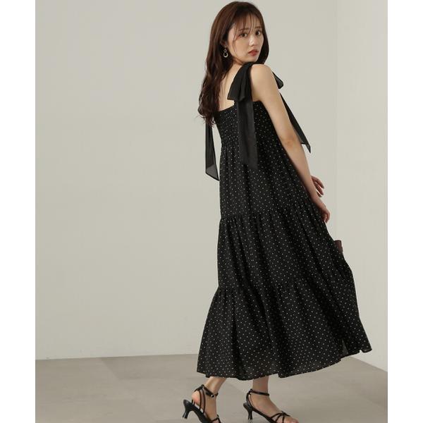 ショルダーリボンティアードワンピース （ブラック×ドット） PROPORTION BODY DRESSING（プロポーションボディドレッシング