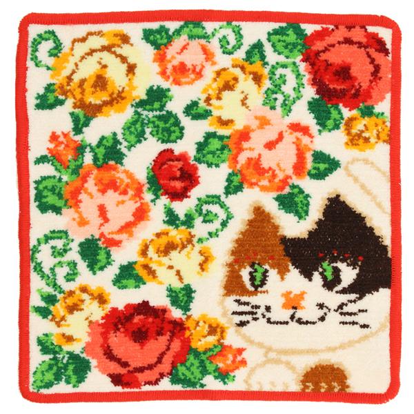 ANNA SUI（アナスイ） シェニール織 タオルハンカチ 猫と薔薇 【ANNA