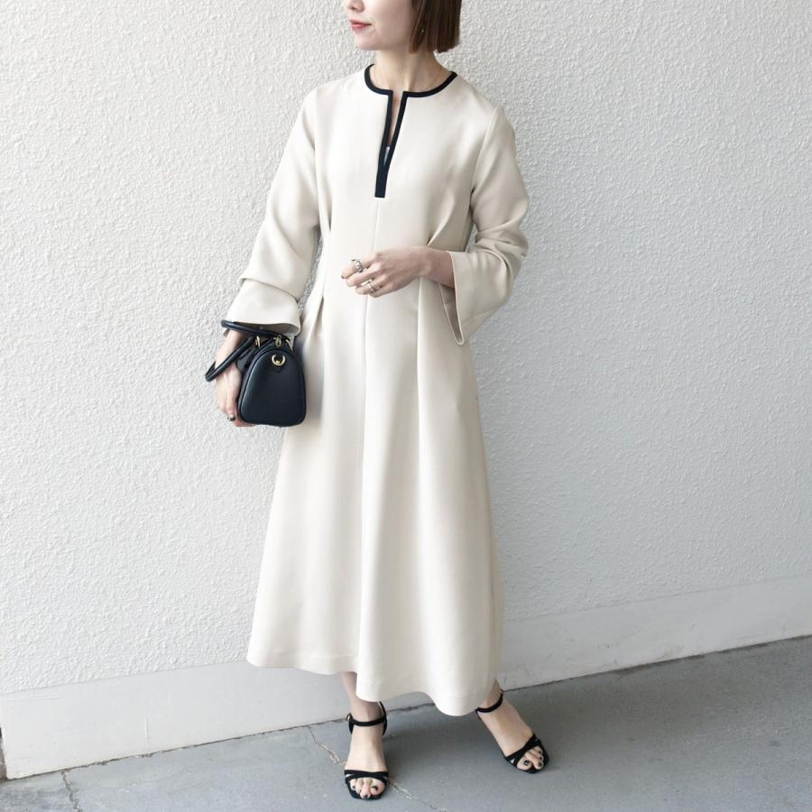 SHIPS any: ダブルクロス ウエスト タック Aライン ワンピース ［NAVY BLUE］の画像