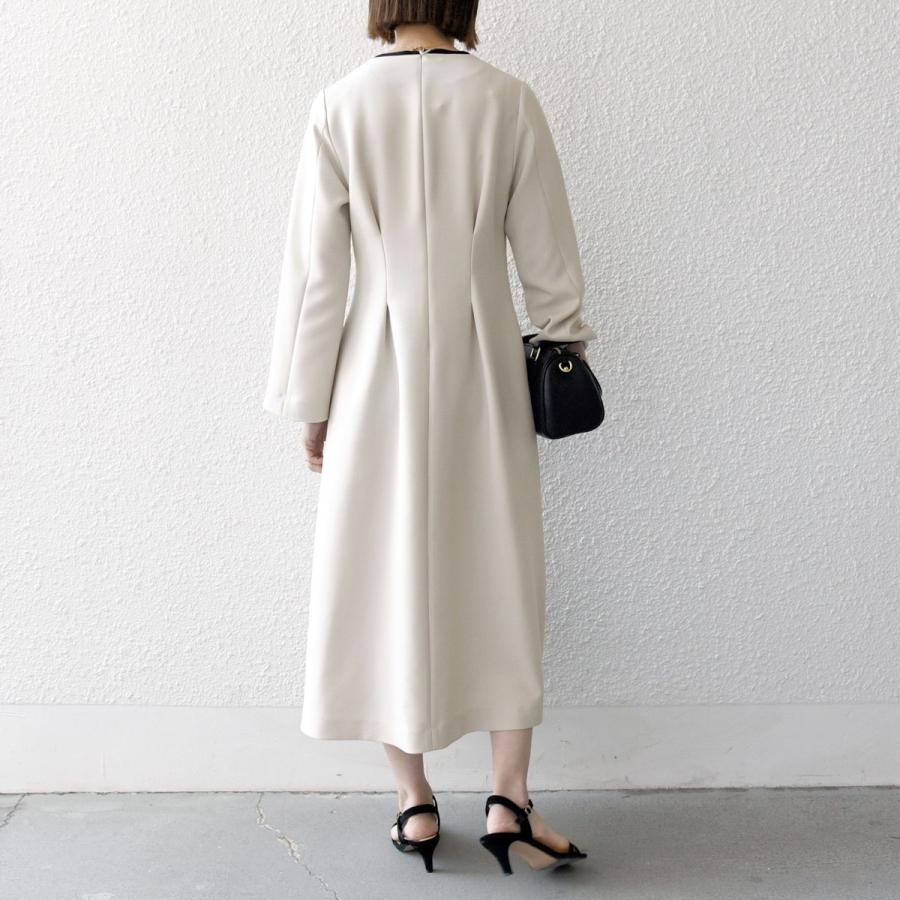 SHIPS any: ダブルクロス ウエスト タック Aライン ワンピース ［NAVY BLUE］の画像