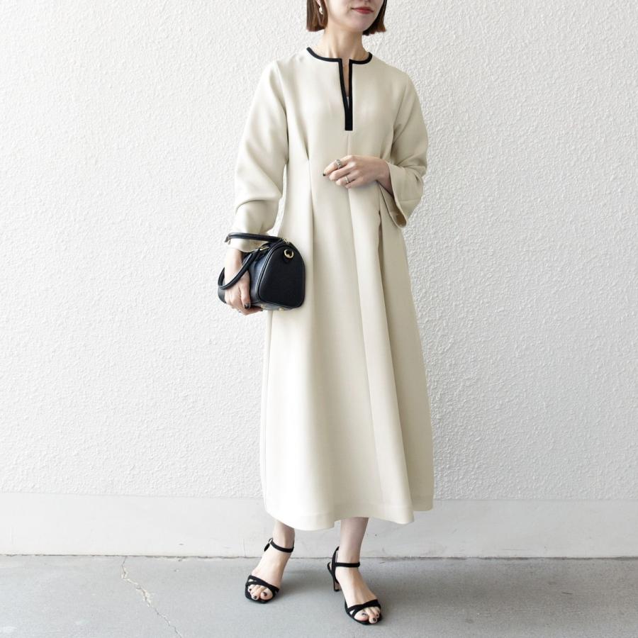 SHIPS any: ダブルクロス ウエスト タック Aライン ワンピース ［NAVY BLUE］の画像