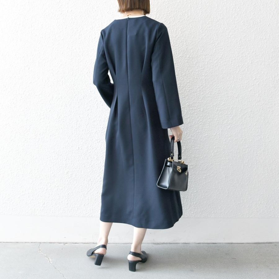 SHIPS any: ダブルクロス ウエスト タック Aライン ワンピース ［NAVY BLUE］の画像
