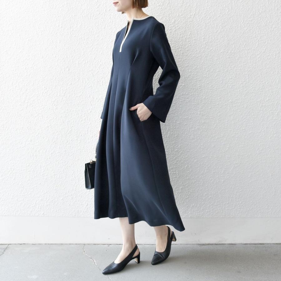 SHIPS any: ダブルクロス ウエスト タック Aライン ワンピース ［NAVY BLUE］の画像