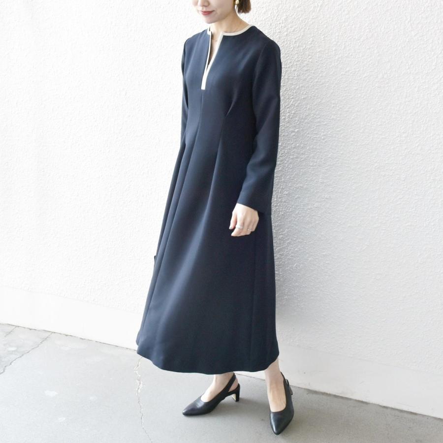 SHIPS any: ダブルクロス ウエスト タック Aライン ワンピース ［NAVY BLUE］の画像