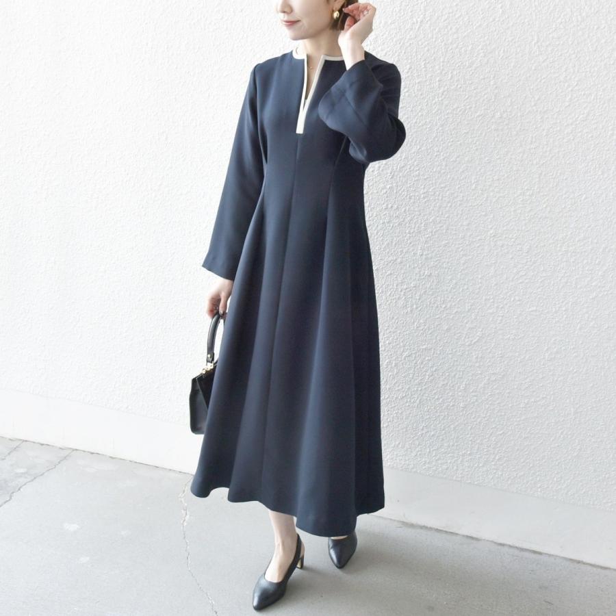 SHIPS any: ダブルクロス ウエスト タック Aライン ワンピース ［NAVY BLUE］の画像