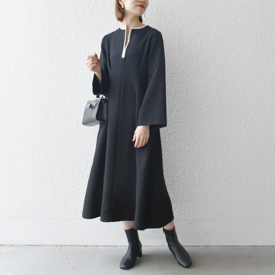 SHIPS any: ダブルクロス ウエスト タック Aライン ワンピース ［NAVY BLUE］の画像