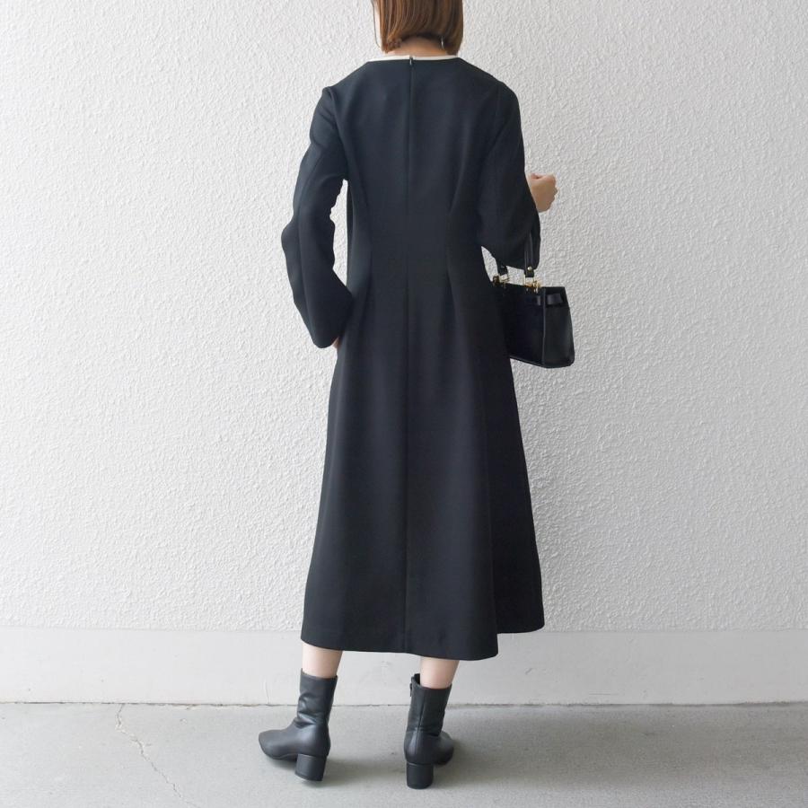 SHIPS any: ダブルクロス ウエスト タック Aライン ワンピース ［NAVY BLUE］の画像