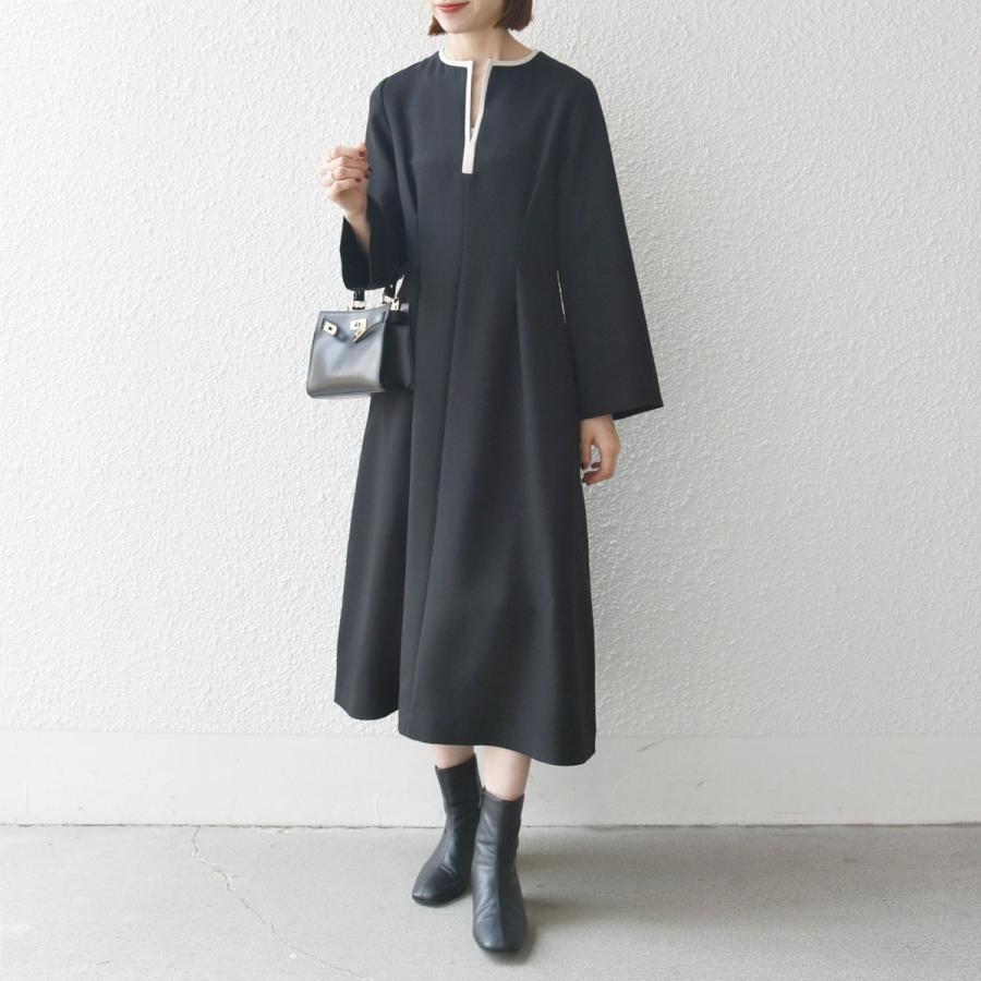 SHIPS any: ダブルクロス ウエスト タック Aライン ワンピース ［NAVY BLUE］の画像