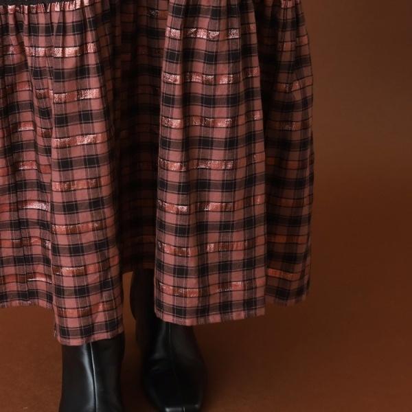 COTTON CHECK SHIRRING LONG DRESS サラマリカ DRESSTERIOR SARA MALLIKA（サラマリカ）Cotton Check Shirring