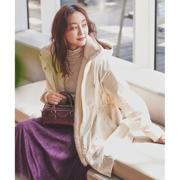 トッカ MIROIR Aライン バイカラー ツイード ロングコート ブローチ付 トッカ MIROIR Aライン バイカラー ツイード ロングコート