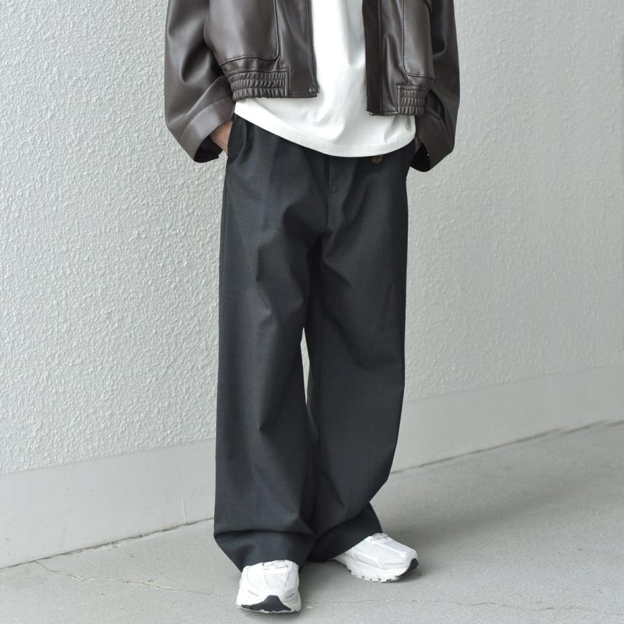 SHIPS any any: ウール混 ハイライズ セミフレア ワイドパンツ