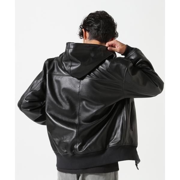 極美品/2XL アヴィレックス　Pコート レザー切替 牛革　キルティング　黒 AVIREX 《直営店別注》COMFORTABLE LEATHER PARKA Mk-2