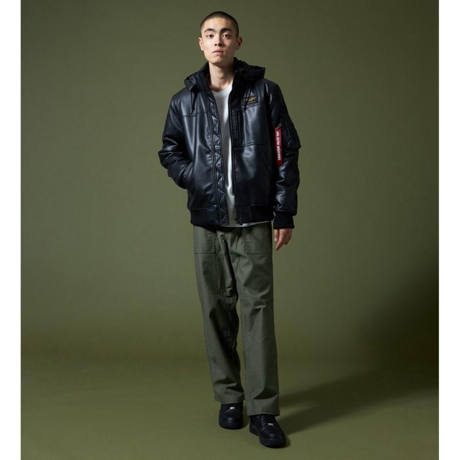 ALPHA INDUSTRIESのフェイクレザーフーデッドリブジャケット Alpha Industries（アルファ・インダストリーズ） フェイクレザー