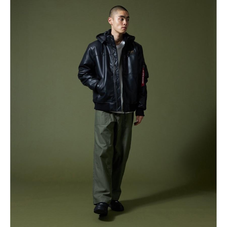 Alpha Industries フェイクレザー フーデッドリブジャケット