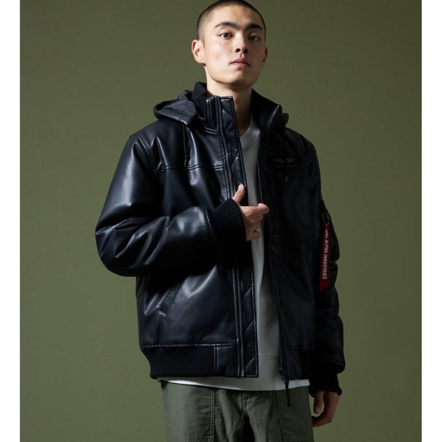Alpha ジャケット Alpha Industries フェイクレザー フーデッドリブジャケット