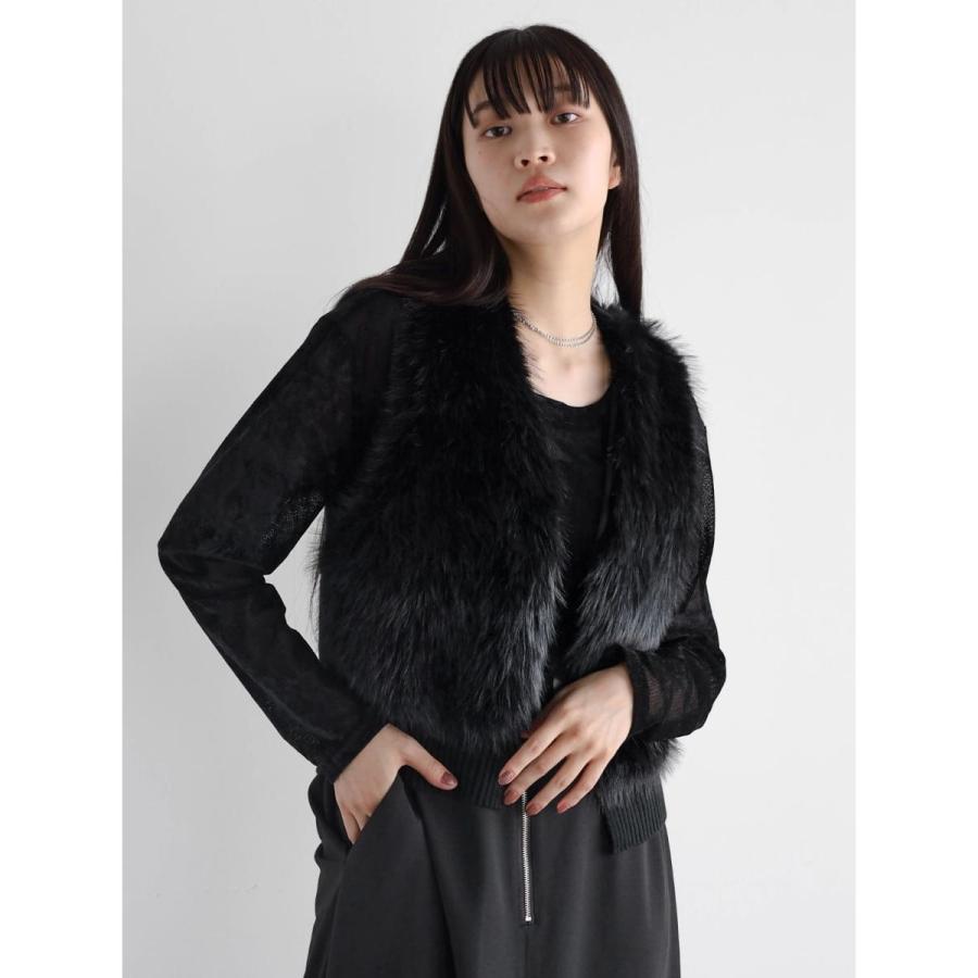 新品タグ付き✳定価19000円 ファー ニット ジレ ロングベストradiate RADIATE（ラディエイト） ファードッキングニットベスト(dark