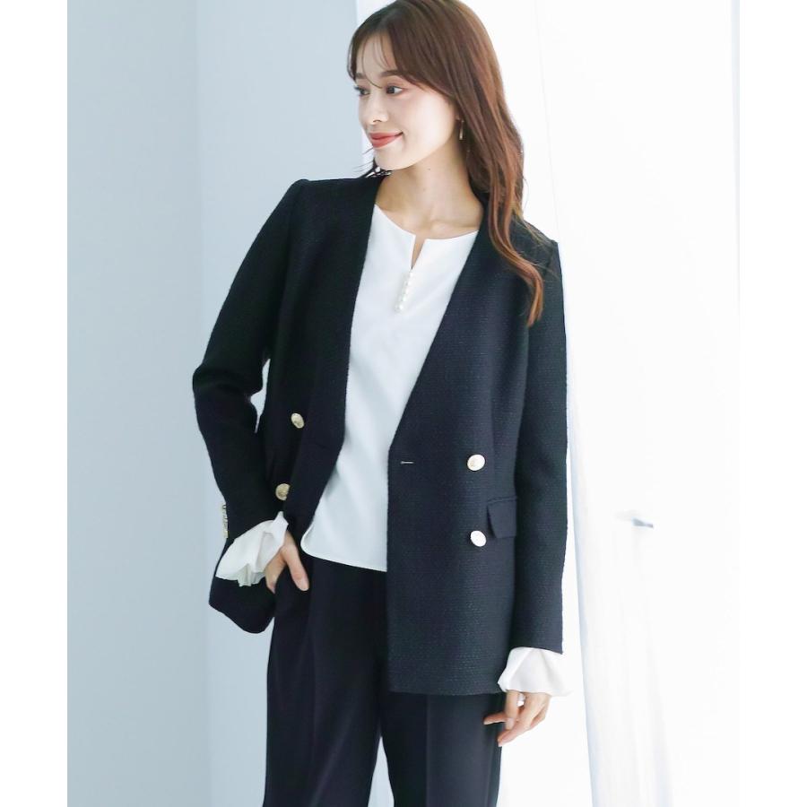洗える＆防シワ！【WEB限定！WHITEJOOLA】金ボタンダブルツイード