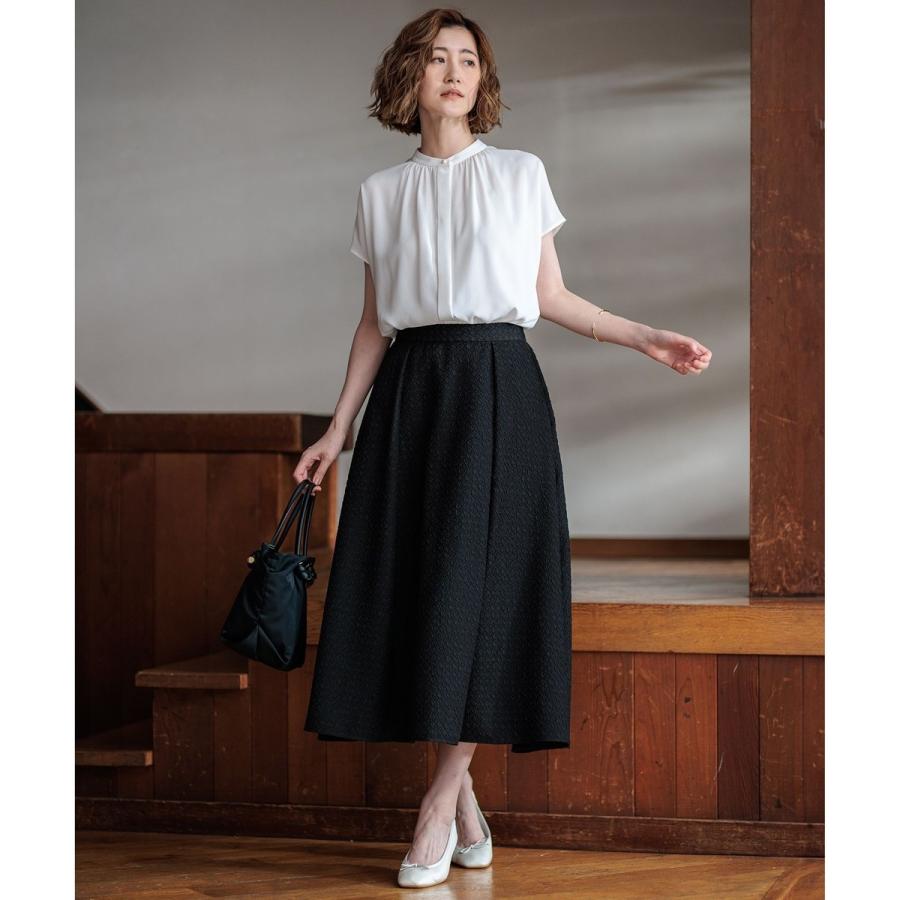 新品タグ付き【洗える】23区 プレザンスジャカードタックスカート 44 ブラック 洗える】プレザンスジャカード タックスカート / 23区