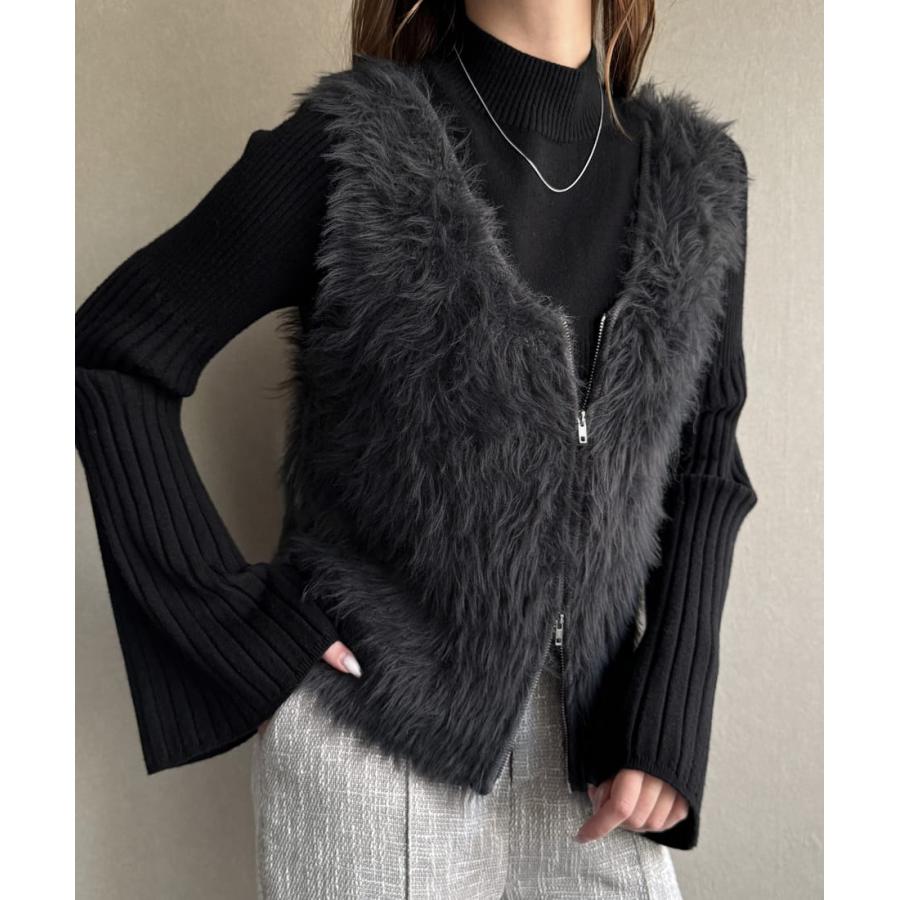 glamlips シャギーニットダブルコート DIAVEL ニット セーター ショート丈 シャギーニットトップス