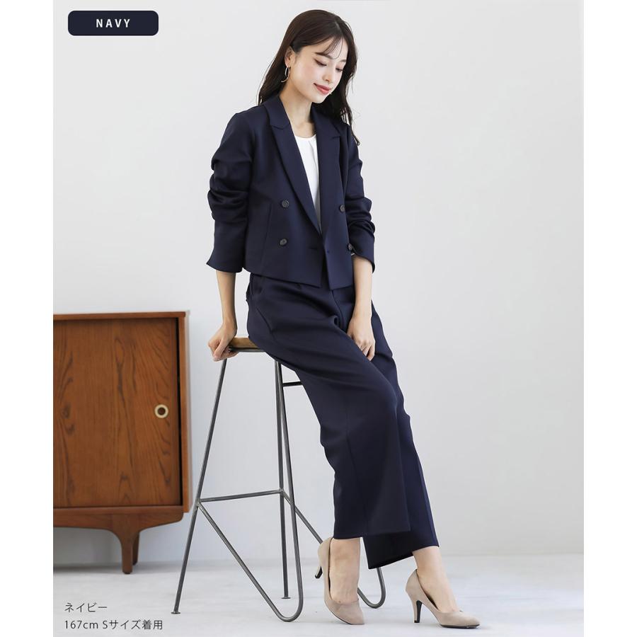 Emilyan ハイストレッチダンボールニット・ショート丈ダブルジャケット  