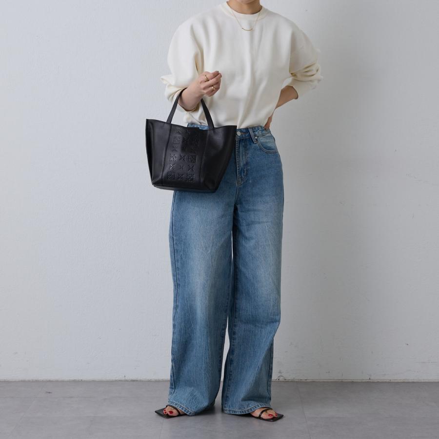 ラシットモノグラムプレスミニトートブラックレザートートバッグ