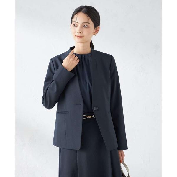 【洗える/イージーケア/毛玉になりにくい/ストレッチ/吸水速乾】ツイード調ノーカラージャケット