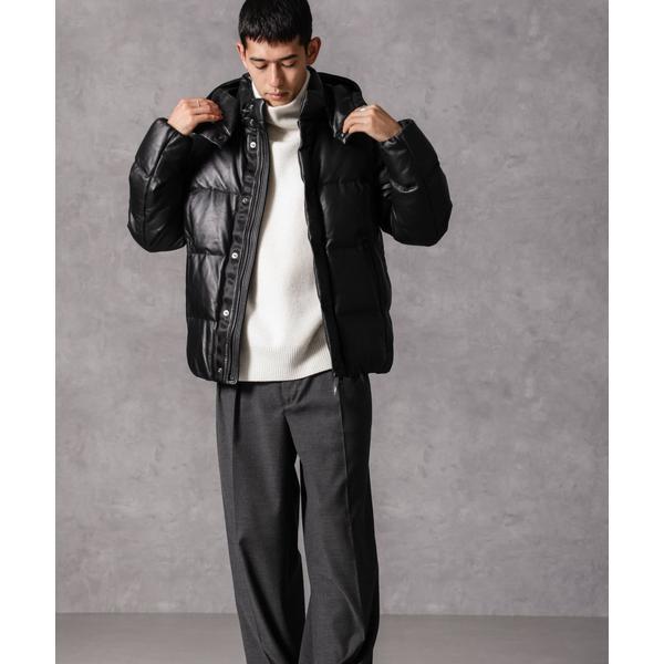 【極美品】ナノユニバース 西川ダウン ダウンジャケット ラムレザー G2 黒 M ナノ・ユニバース NANO universe 「西川ダウン（R）」ラムレザーG2