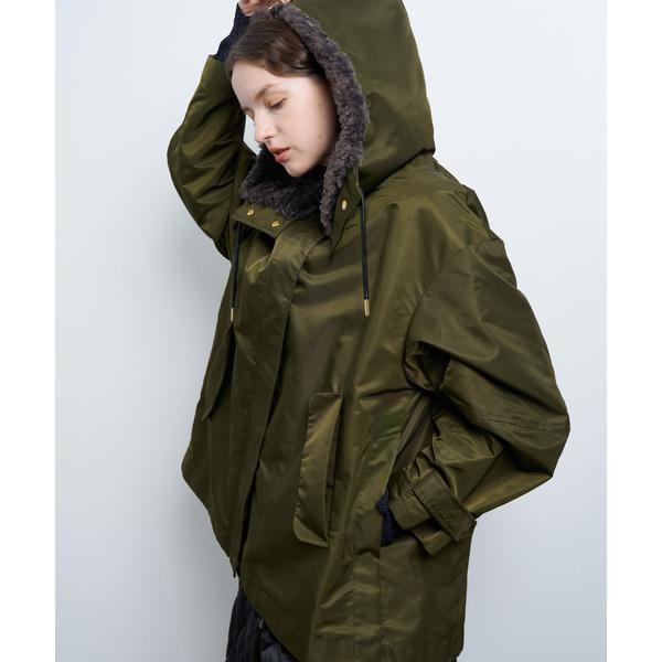 LANVIN en Bleu フェイクファーコンビナイロンツイルミディコート