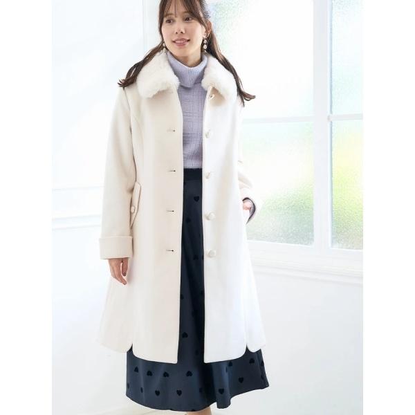 LUDIC PARK 【お嬢様気分】フェイクウール襟ファー付きロング