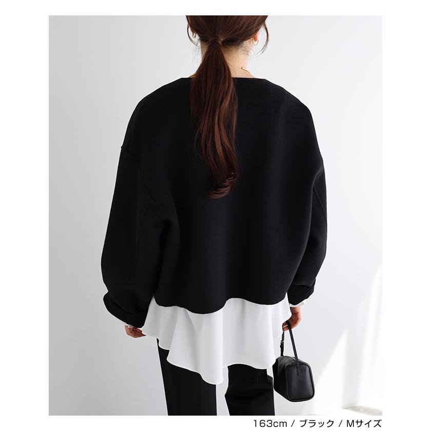 yleve ノーカラーショートコート サイズ1 ネイビー yleve ノーカラーショートコート サイズ1 ネイビー