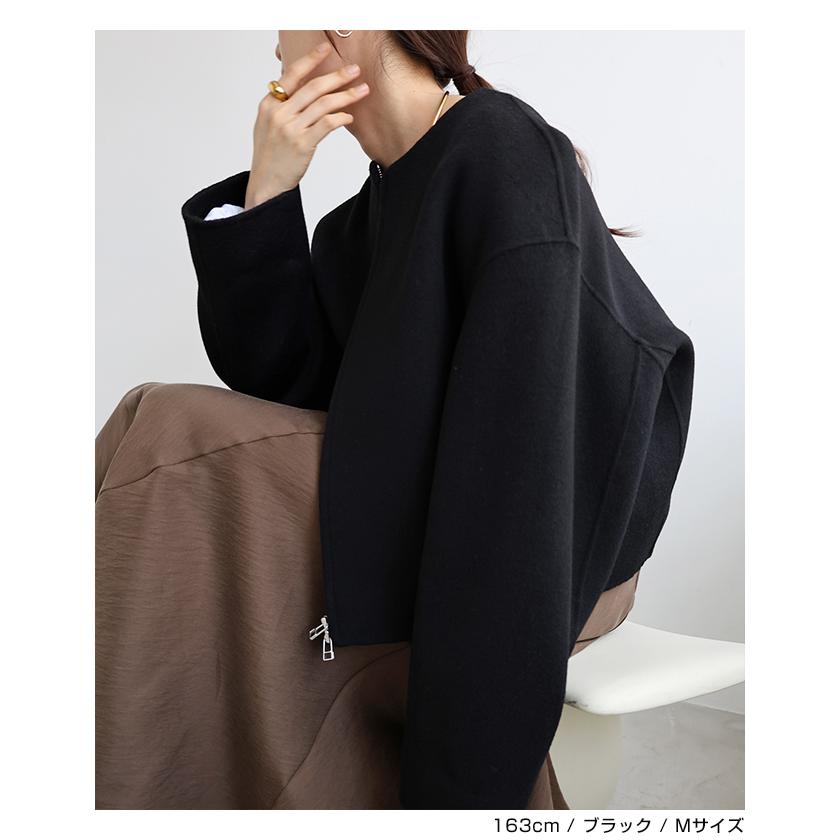 リバー ジップ ノーカラー ショート コート evernavy エバーネイビー