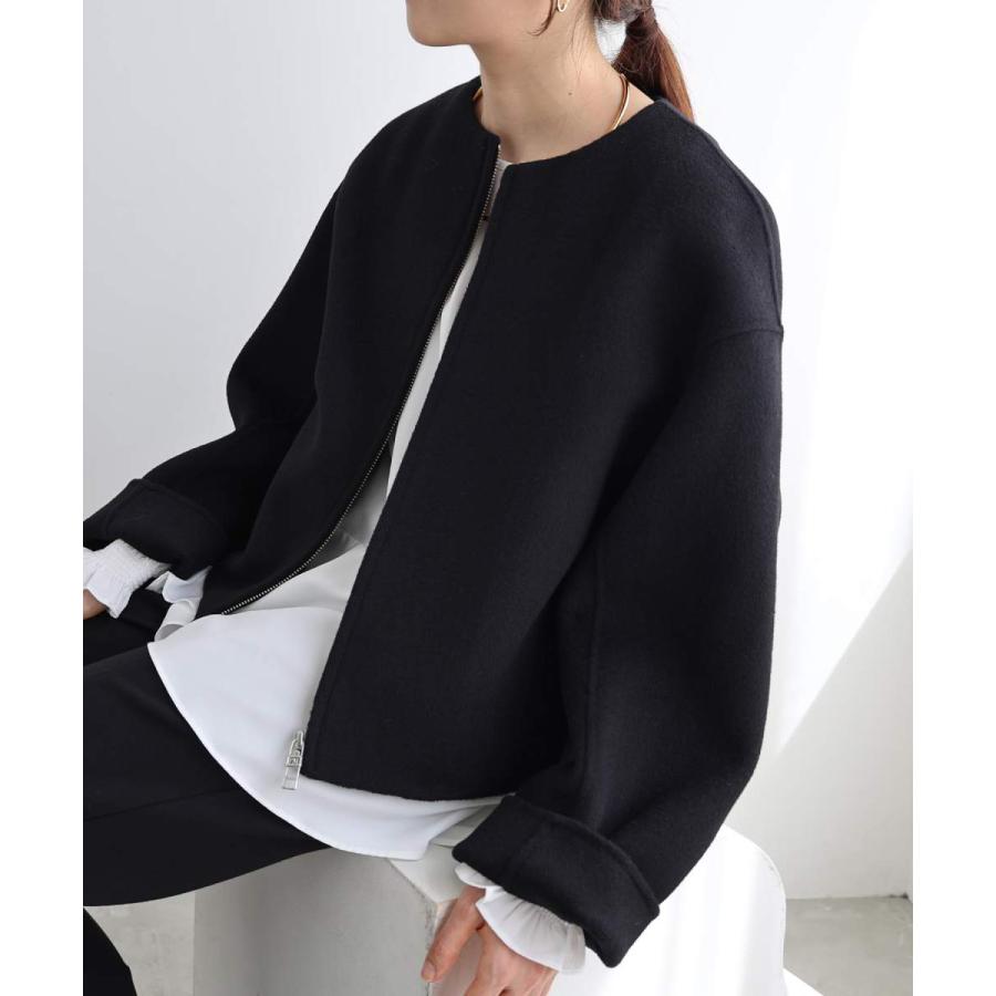 andme リバー ジップ ノーカラー ショート コート evernavy andme リバー ジップ ノーカラー ショート コート evernavy