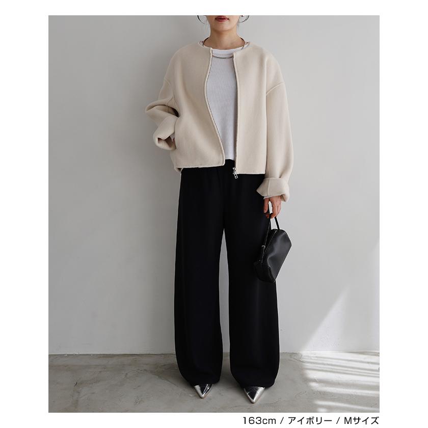 リバー ジップ ノーカラー ショート コート evernavy エバーネイビー