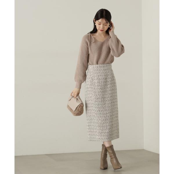 未使用級】23区 46 大きいサイズ ファンシーツイード台形スカート 24AW
