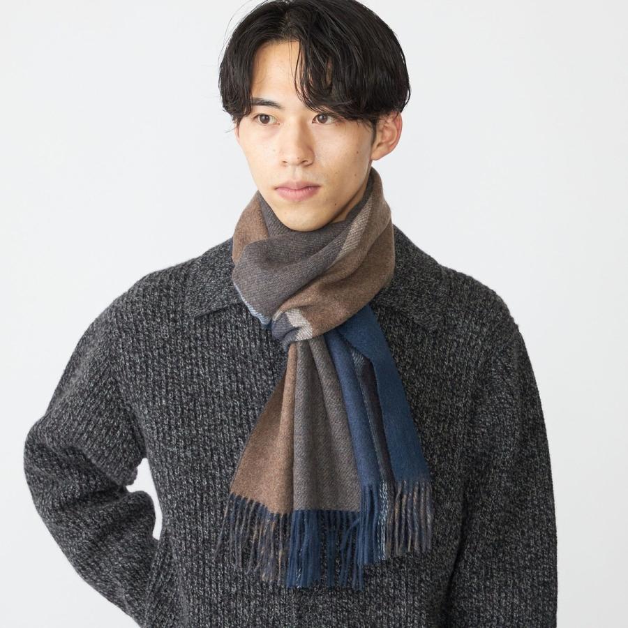SHIPS：カシミヤ ダブルフェイス パネル マフラー SHIPS SHIPS: パネル カシミヤ ダブルフェイス マフラー