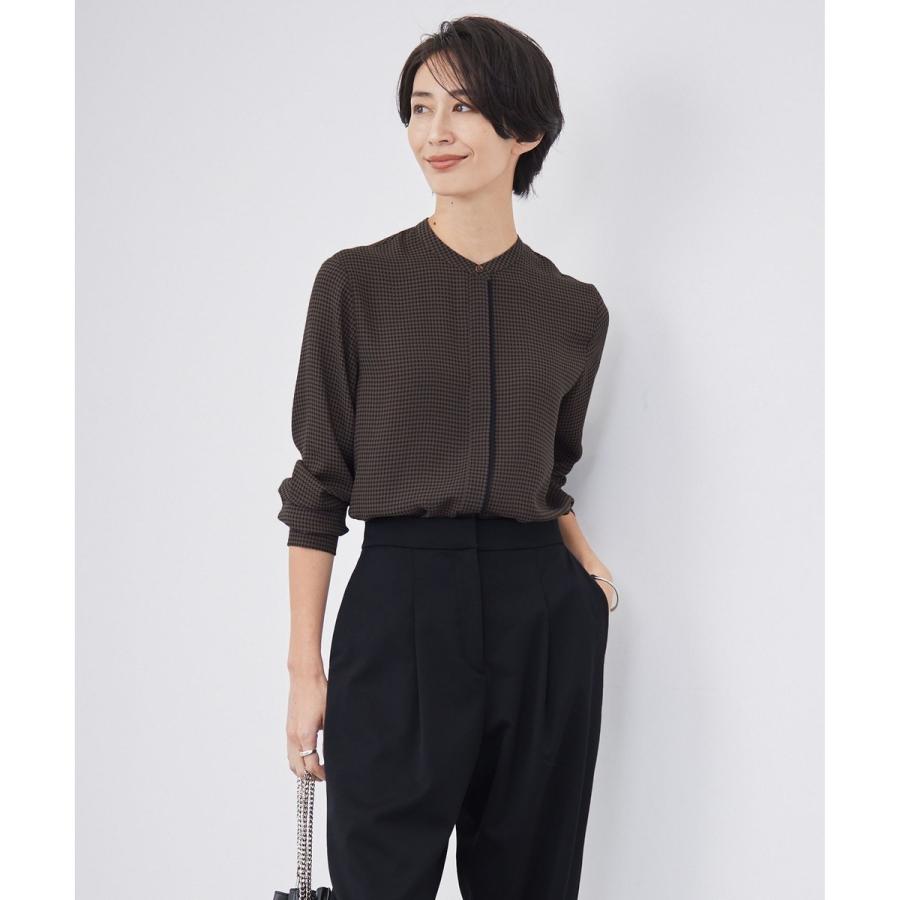 新品ICB BackSatinAmunzenバンドカラーブラウス洗える冷感UV ICB 【接触冷感・UVケア・速乾・洗える】BackSatinAmunzen