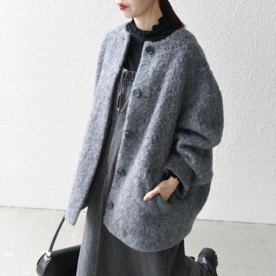 新品シップス エニィ☆20,900円シャギー ノーカラー コクーン コート SHIPS any 《一部追加予約》SHIPS any: シャギー ノーカラー コクーン