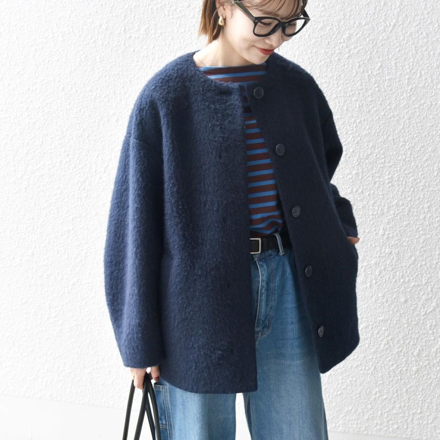 SHIPS ウール ミックス シャギー ノーカラー コクーン コート SHIPS any ノーカラーコート コート any: シャギー ノーカラー
