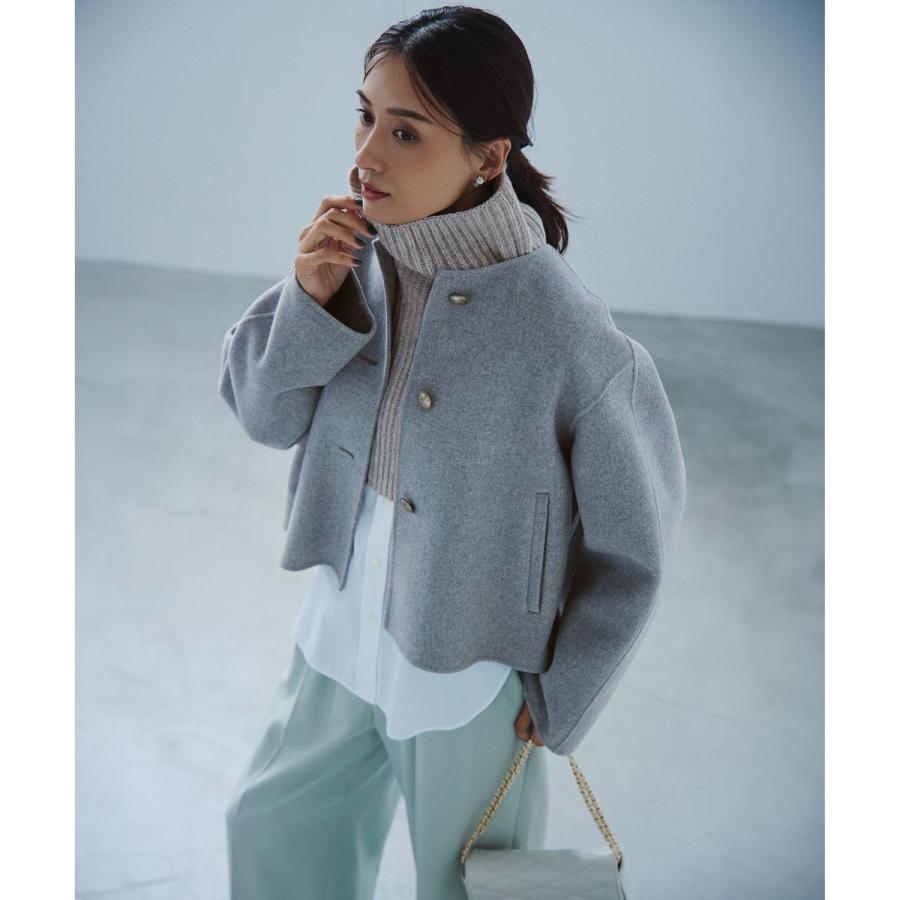 23区　ウールリバー ノーカラーコート　ベージュ　38 ニジュウサンク 23区 ウールライトリバー ノーカラー ショートコート