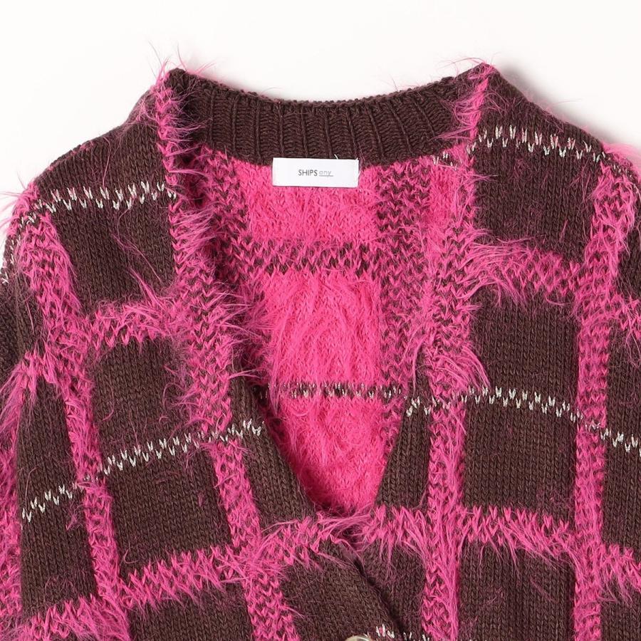 SHIPS any any:〈手洗い可能〉シャギー チェック Vネック カーディガン