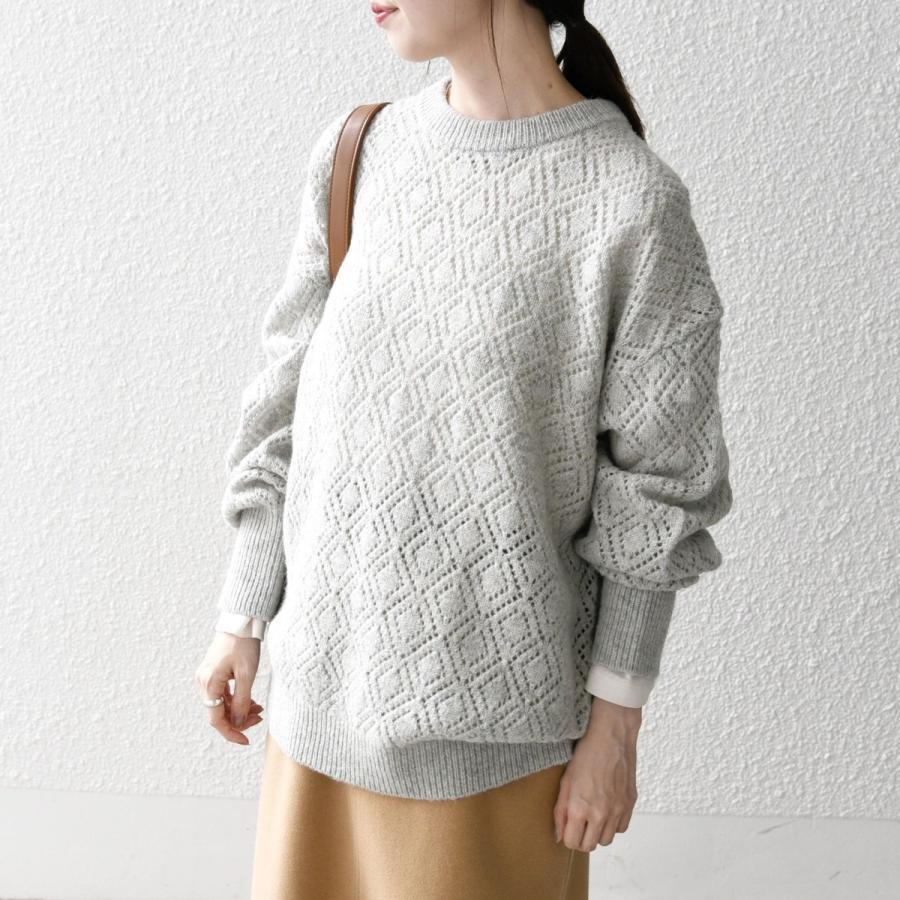 SHIPS any any:〈手洗い可能〉レース編み クルーネック ニット プル