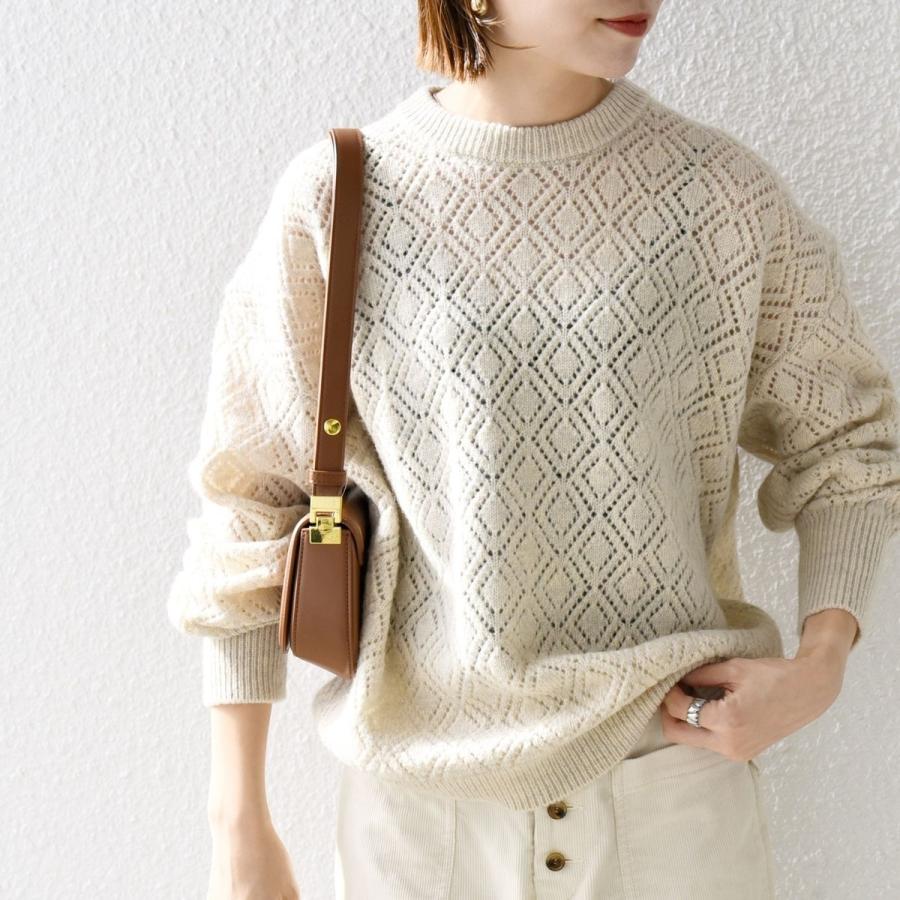 SHIPS any any:〈手洗い可能〉レース編み クルーネック ニット プル