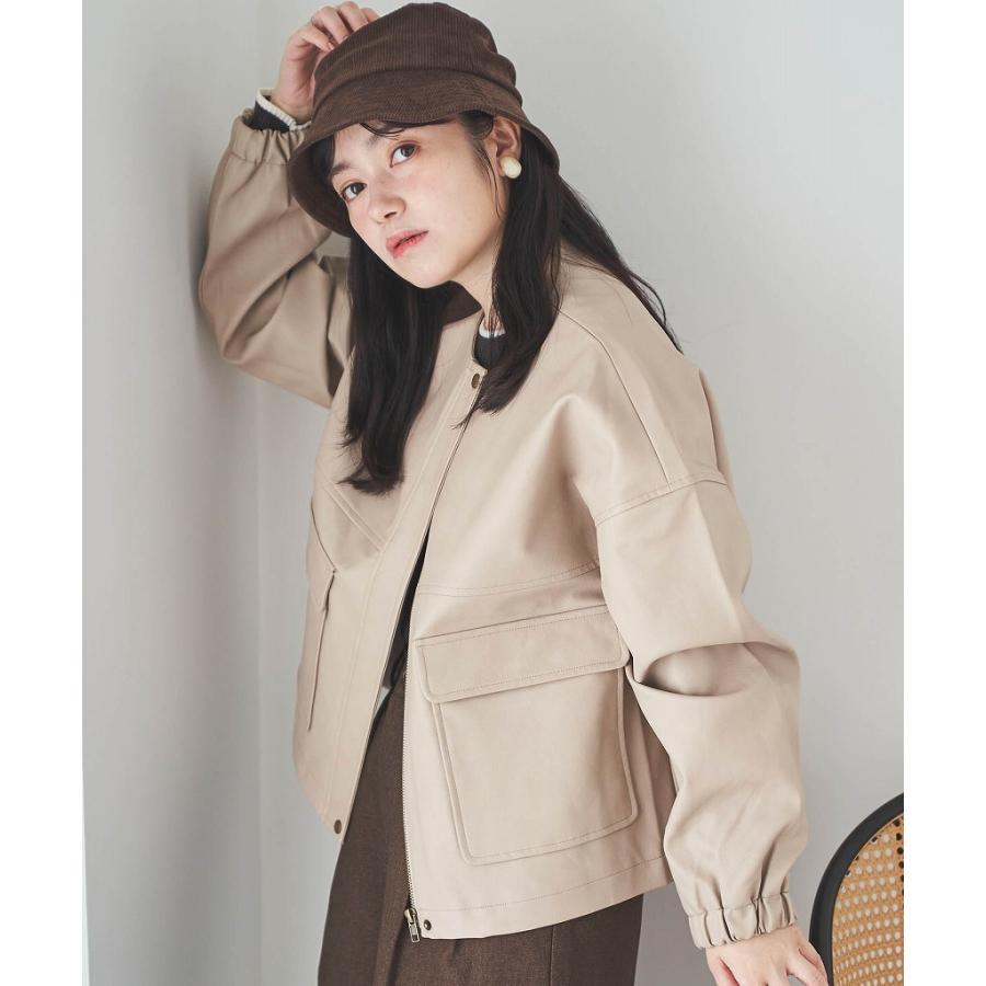 mil (ミル)】フェイクレザーノーカラーブルゾン ジャケット ライト