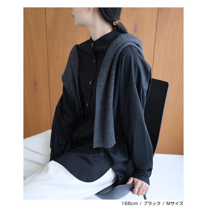 イージーケア バンドカラー シャツブ ラウス evernavy エバーネイビー