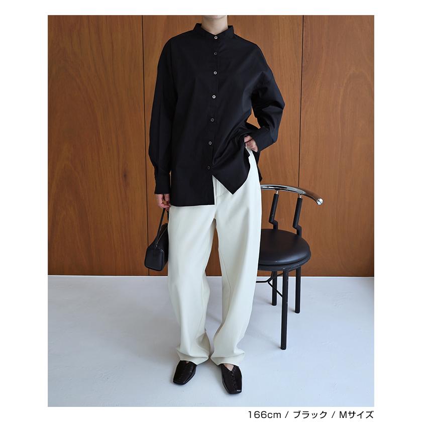 イージーケア バンドカラー シャツブ ラウス evernavy エバーネイビー