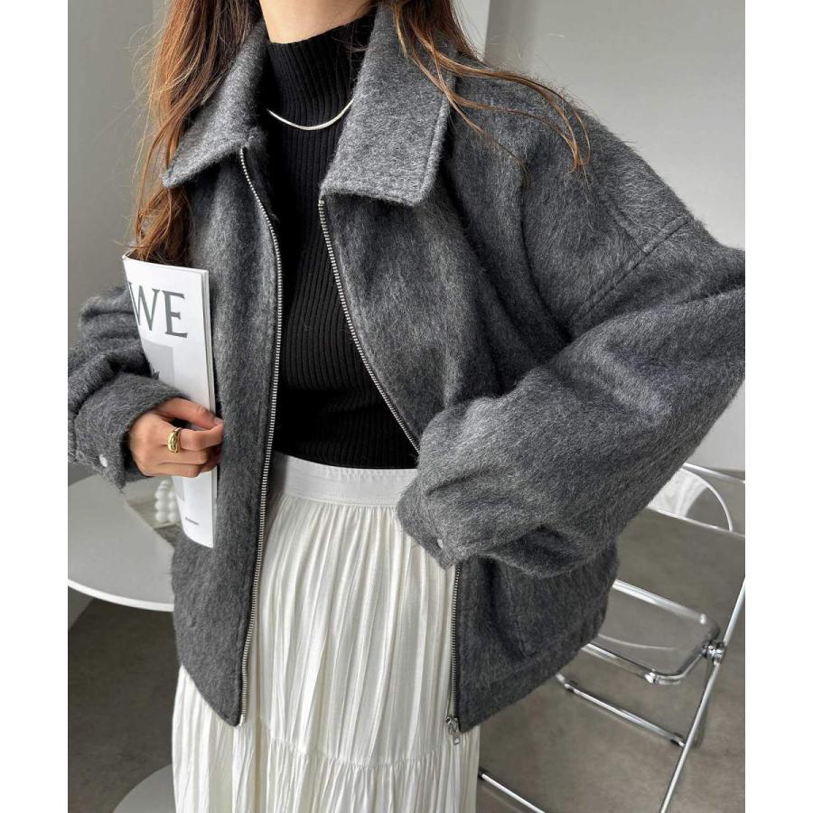 andme（アンドミー） ニット シャギー ジップ ジャケット ブルゾン