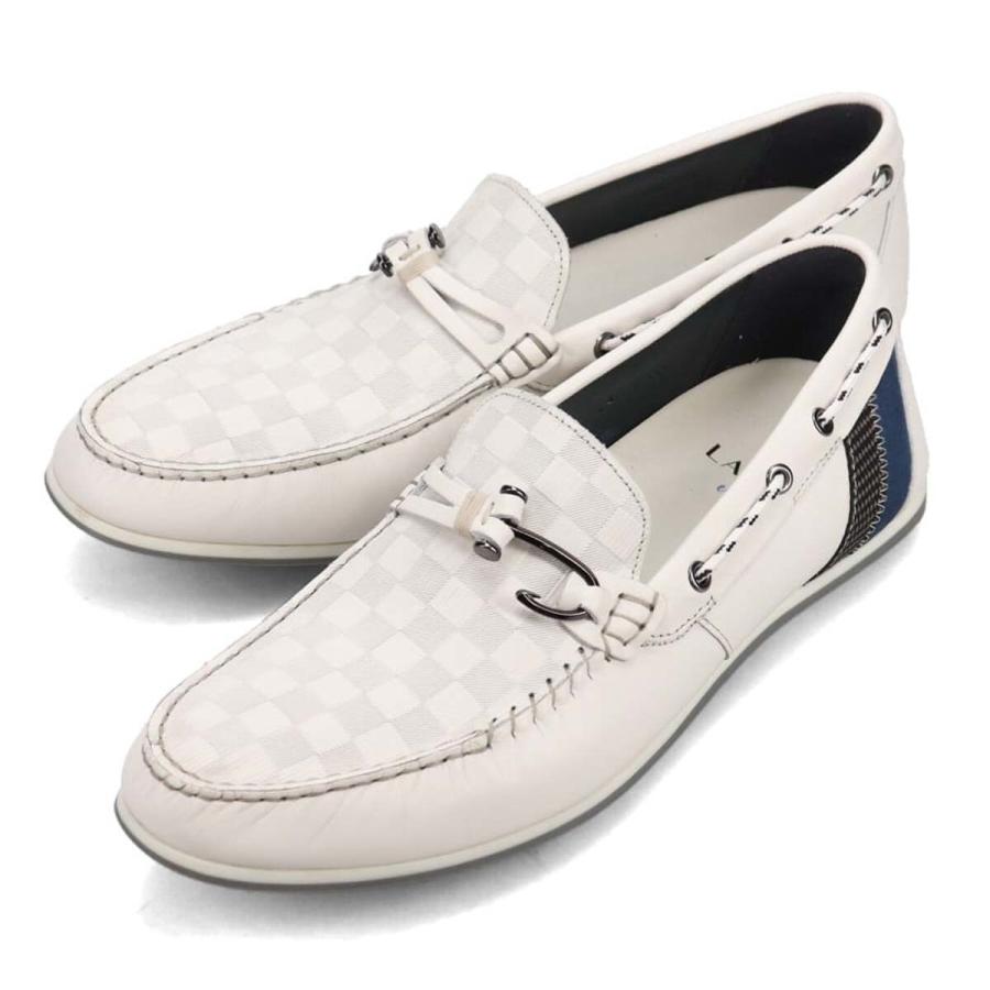 LANVIN en Bleu ブロックチェックエンボスレザードライビングシューズ