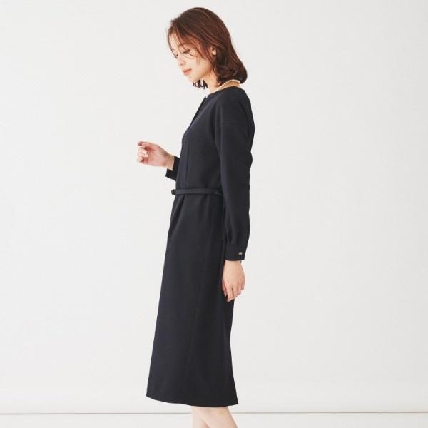 Untitled 日本製】キーネックナローワンピース 03 L ブラック UNTITLED（アンタイトル） 【きれいめ日本製】キーネックナロー