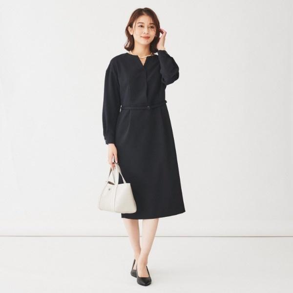 Untitled 日本製】キーネックナローワンピース 03 L ブラック UNTITLED（アンタイトル） 【きれいめ日本製】キーネックナロー