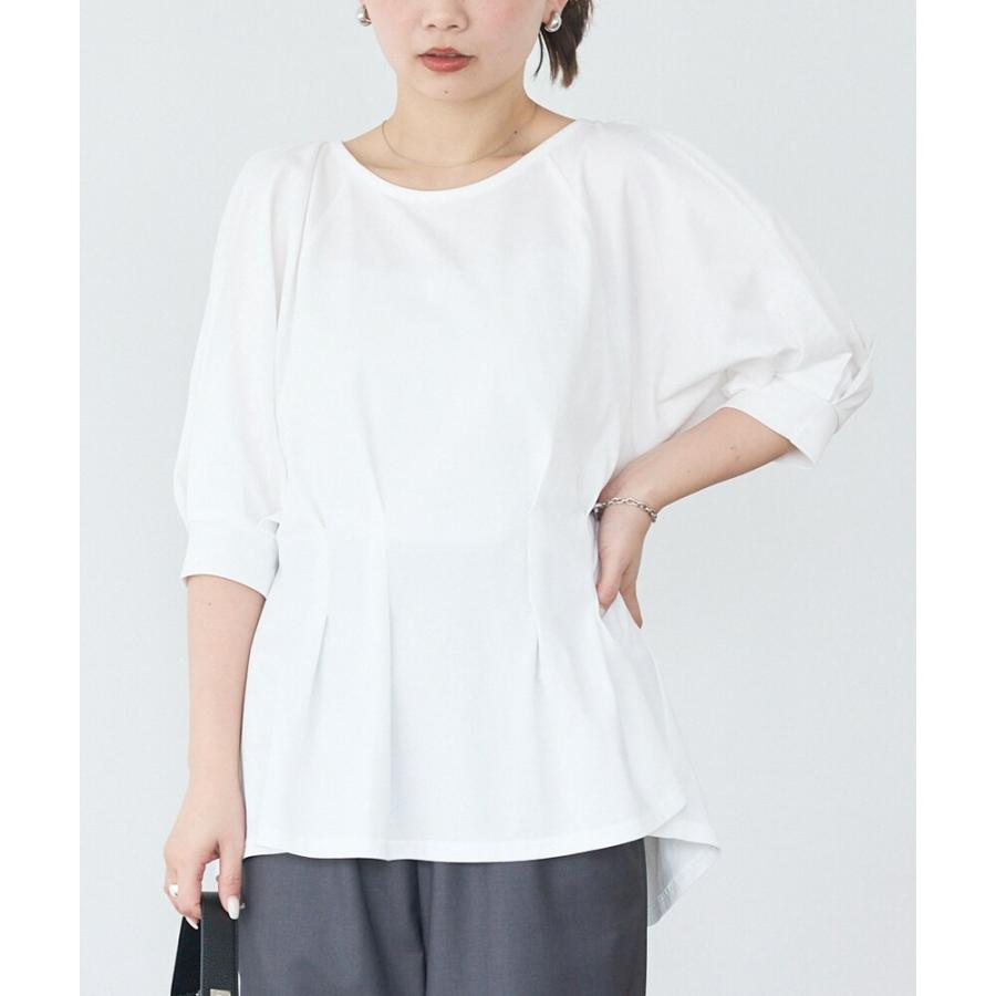 値下げ　our 撥水素材の半袖きれいめプルオーバー（接触冷感） ホワイト 撥水素材の半袖きれいめプルオーバー（接触冷感） 撥水素材の